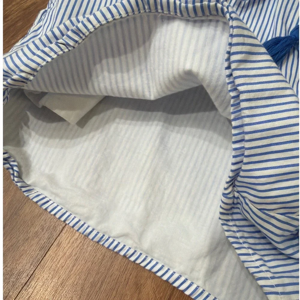 Vineyard Vines Women Small Blue White Seersucker Off‎ Shoulder Ruffle Romper